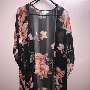 Floral sheer open kimono